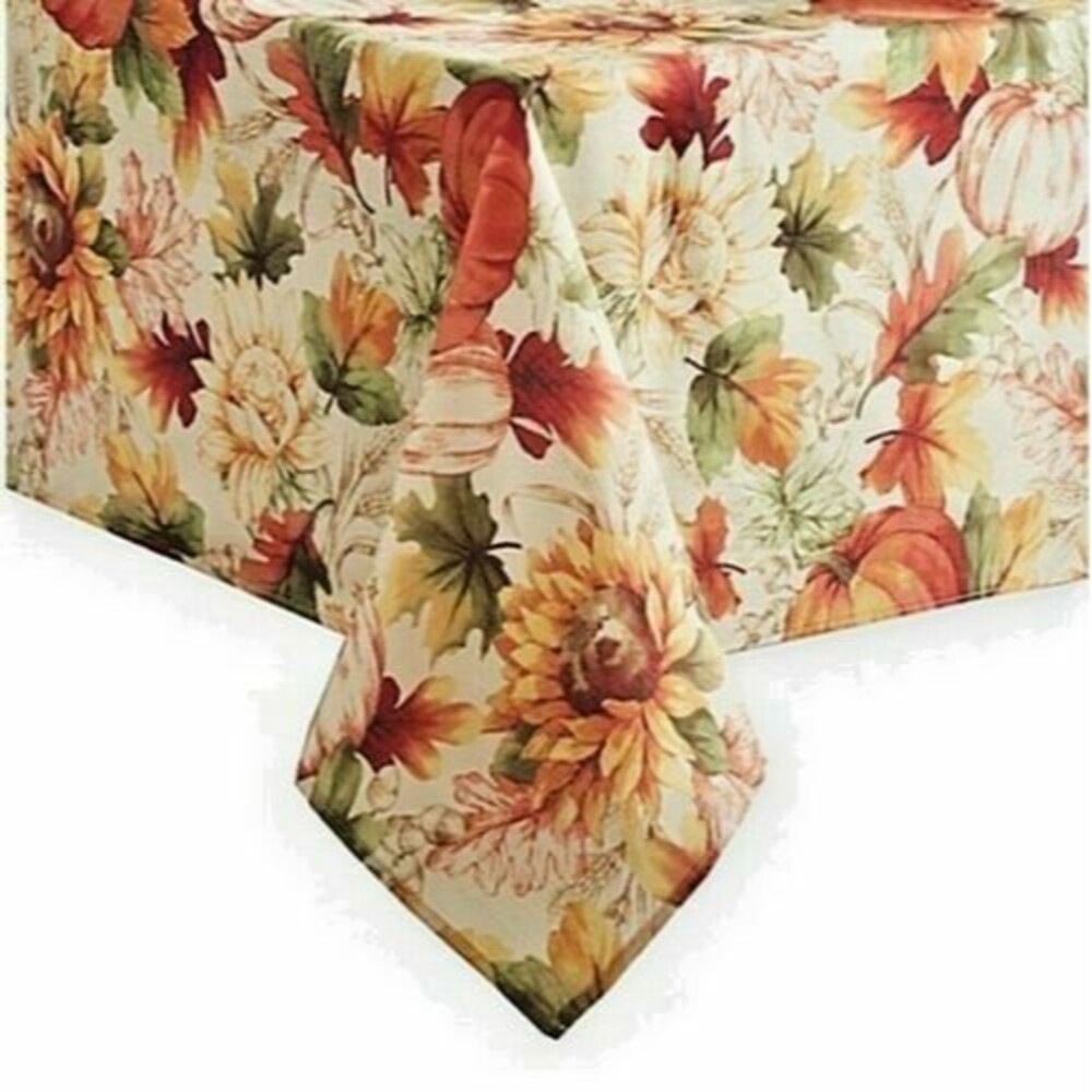 Thanksgiving Fabric Tablecloth 60x102" Pumpkins Autumn Sunflower Festival Fall